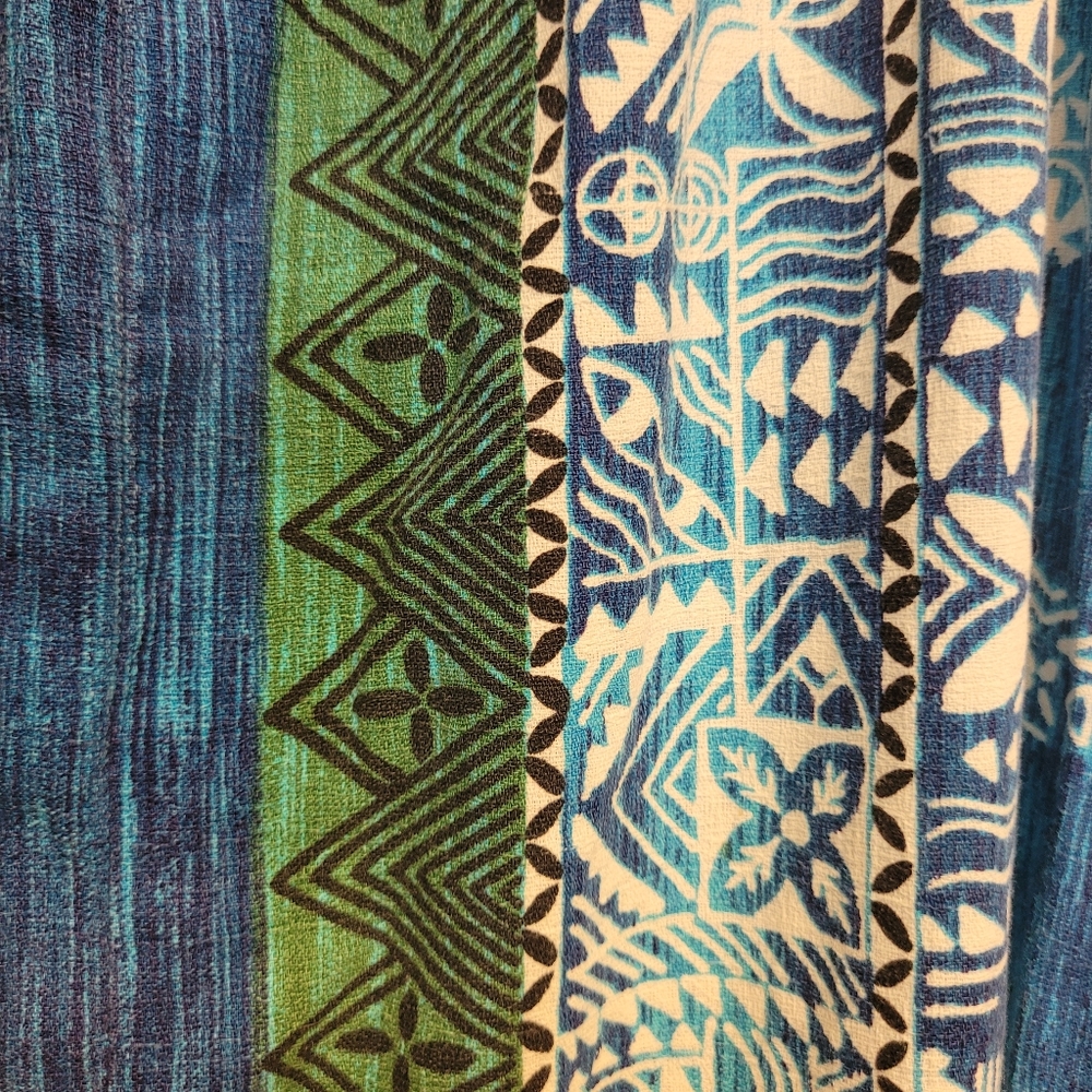 Handmade Beautiful Blue & Green Printed Bohemian Maxi Dress, Size Large - Picture 3 of 6